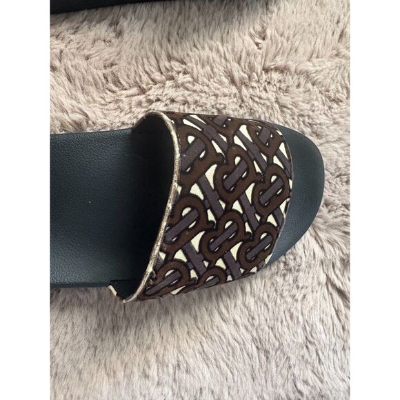 Burberry Size 42 Furley Tb Flock Leather Pool Slides In Bridle Brown - Picture 8 of 14